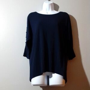 Loft Women's Top Blue With 3/4 Inch Gathered Sleeves With Buttons Size Small